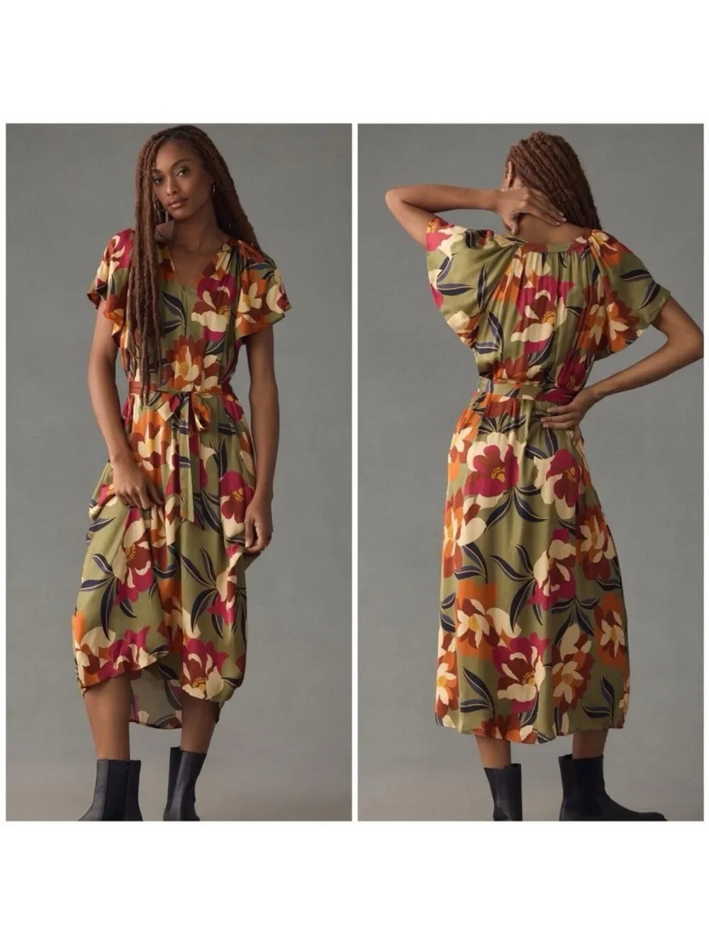 Anthropologie Olive Floral Midi Dress